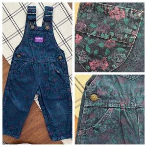 Vintage OshKosh Overalls Girls 2T Floral Print Paper Tag Made in USA